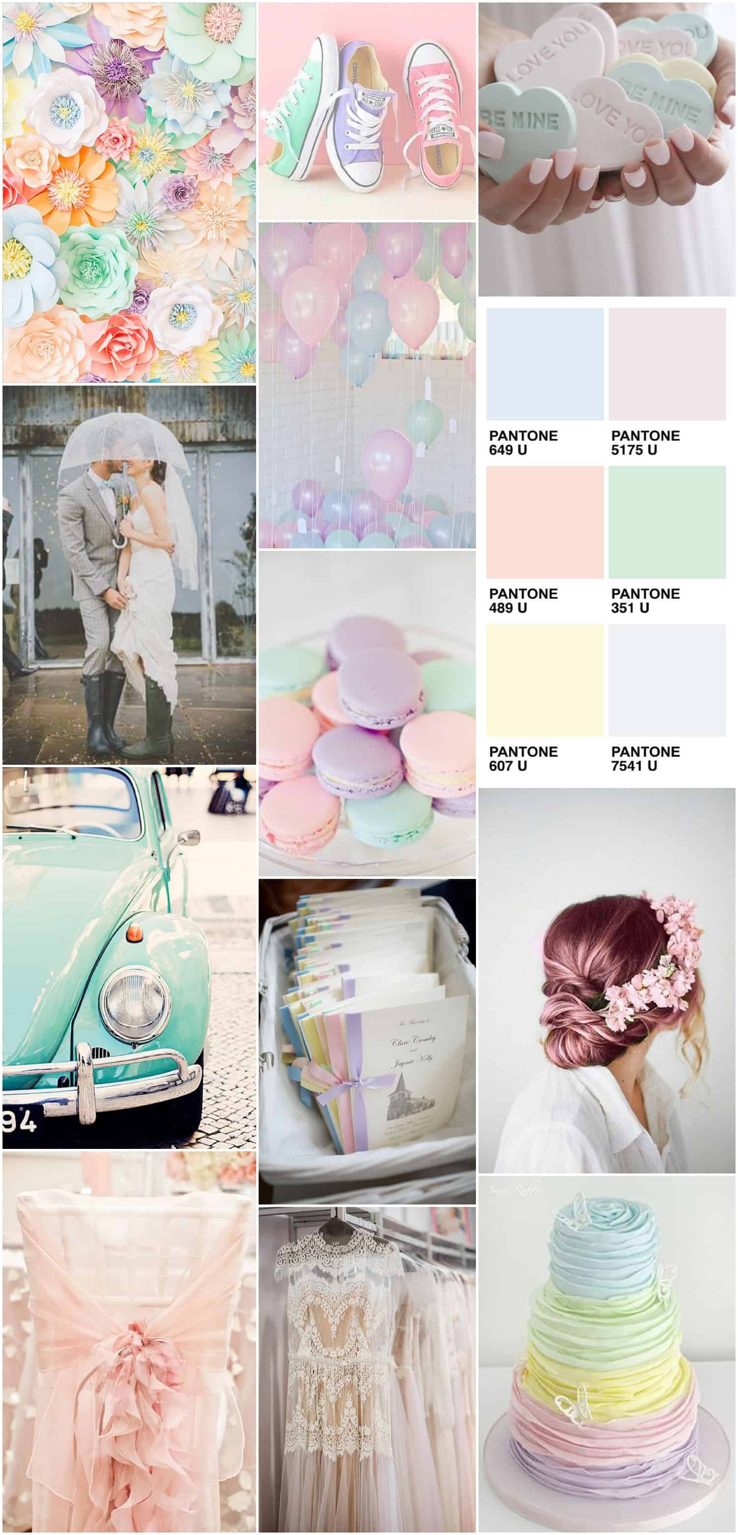 pastel wedding inspiration, wedding gowns, wedding cakes, wedding desserts, footwear, hair colour, wedding cakes